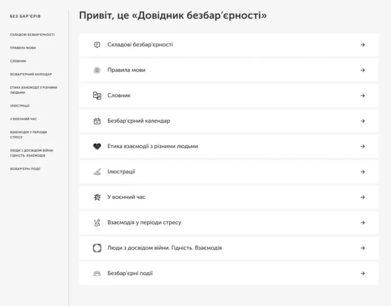 Скріншот з сайту bf.in.ua «Довідник безбар'єрності»